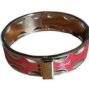 Vintage Henri Bendel New York Gold & Pink Tone Hinged Bracelet Open Cut NWOT